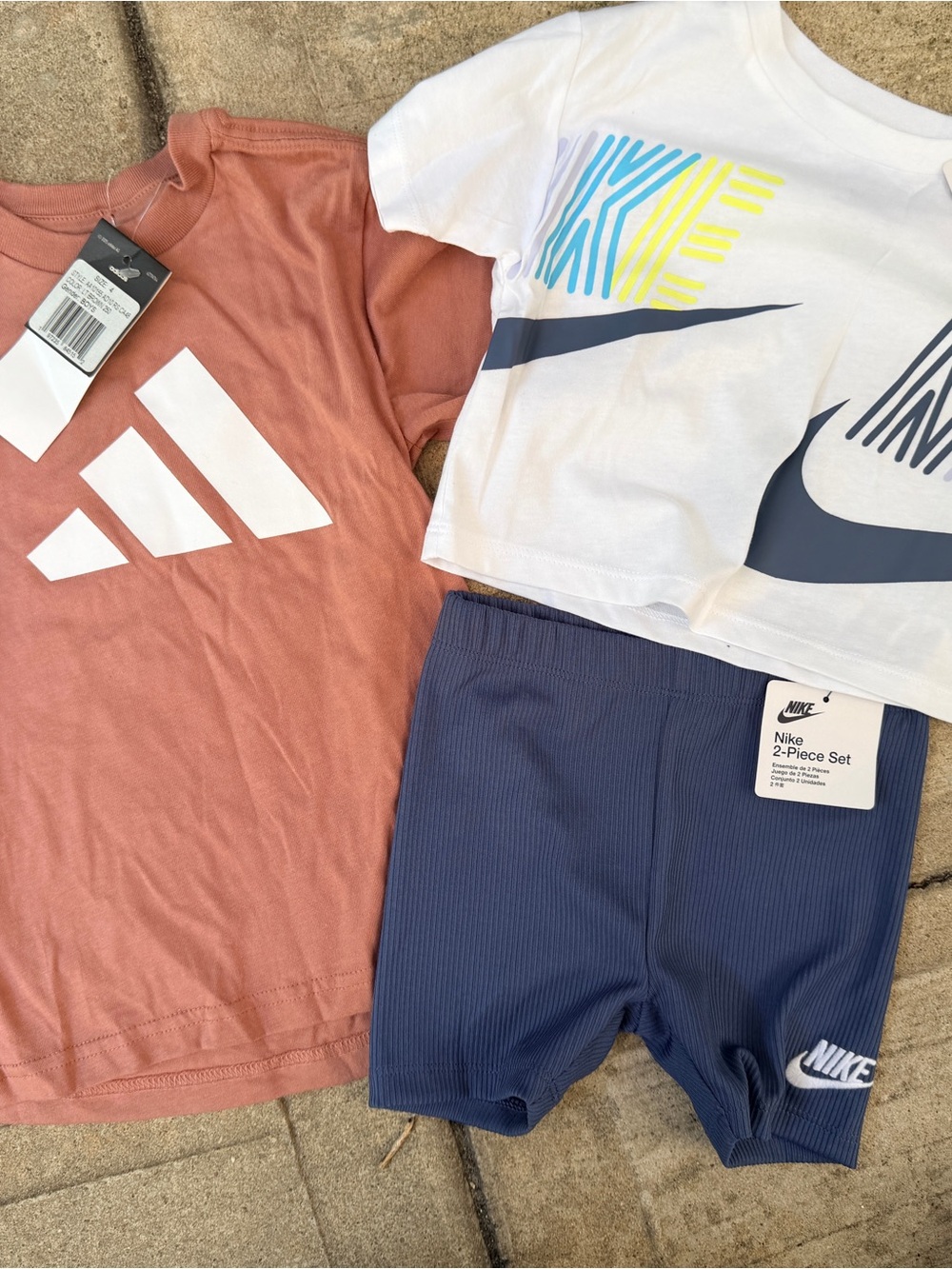 Nike White Tee with blue short set (2T) and Adidas T-shirt (4T)